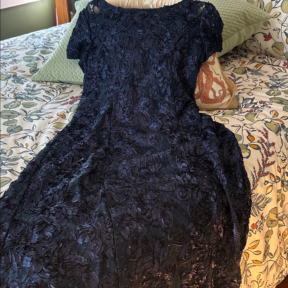 Alex Evenings Navy Floral Rosette Midi Dress
